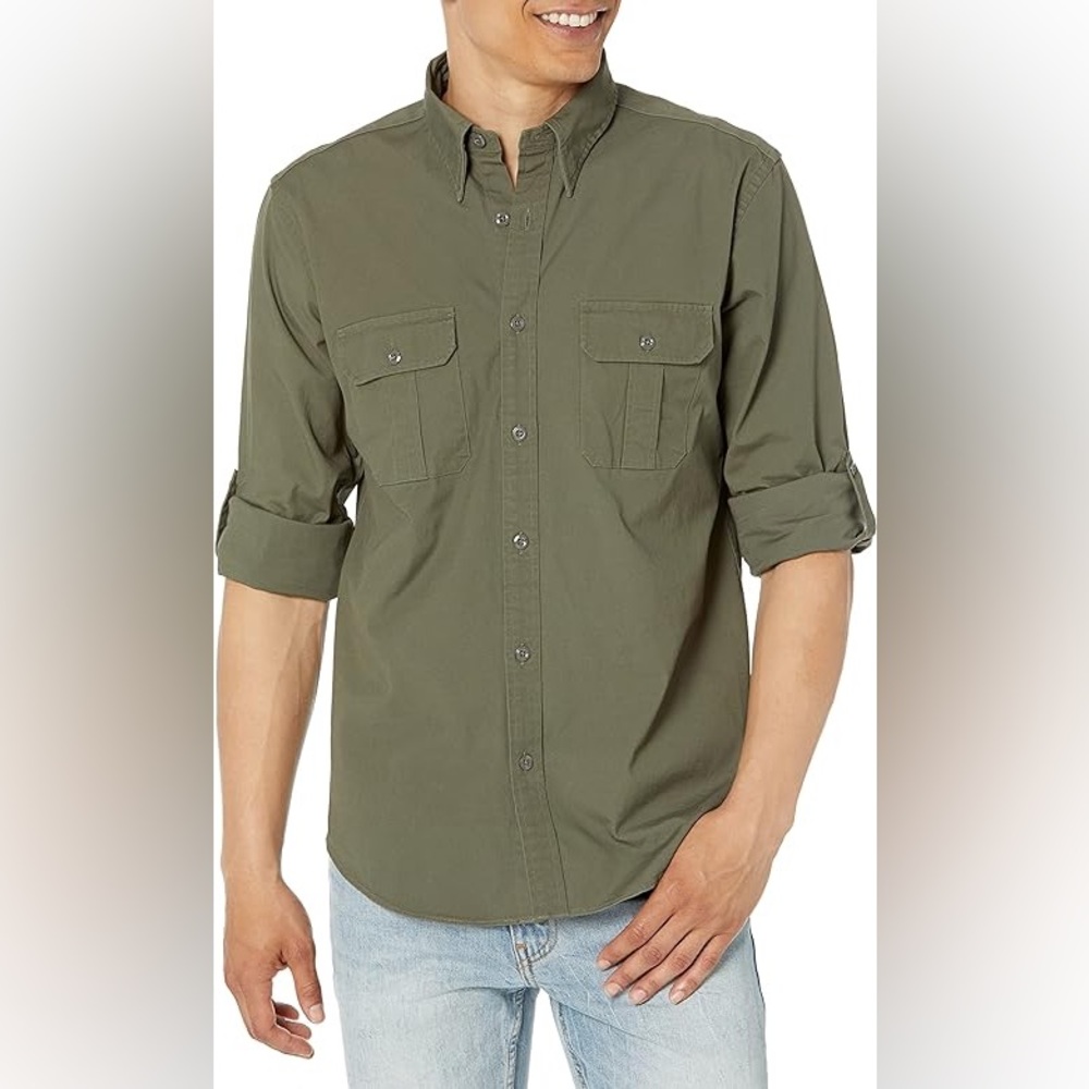 Brooks Brothers Safari Shirt, Cotton Stretch Canvas Button Down, size L